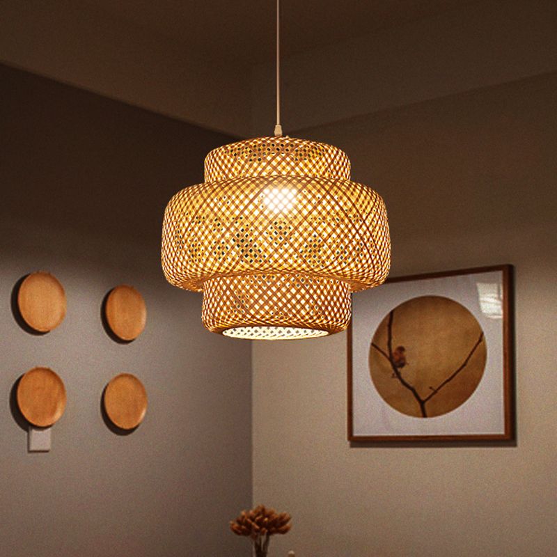 Layered Pendant Light Contemporary Bamboo Single-Bulb Restaurant Suspension Light Fixture
