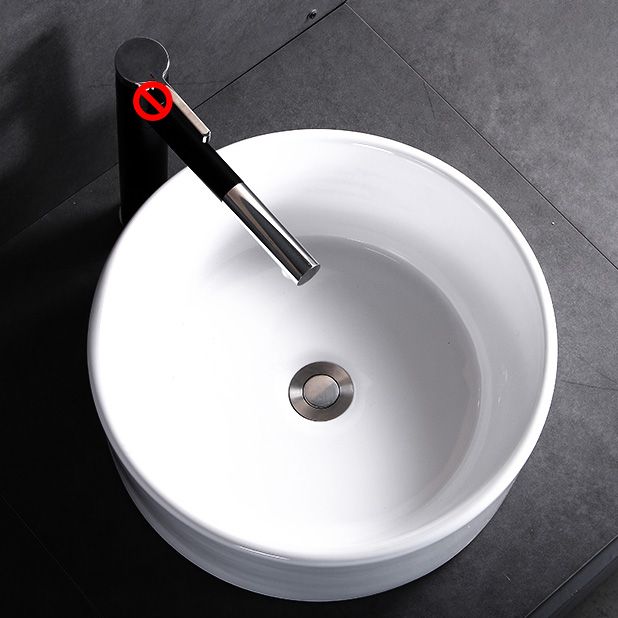 Modern Bathroom Sink Porcelain Pop-Up Drain Round Vessel Bathroom Sink