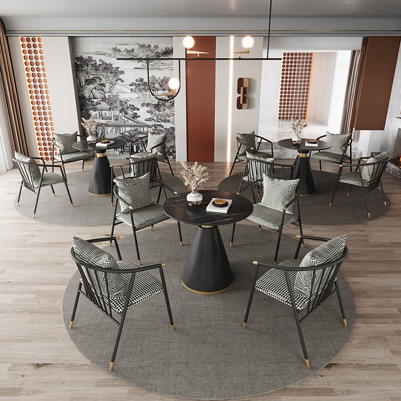 Metal Modern Round Indoor Table Sintered Stone Top Table with Black Pedestal Base