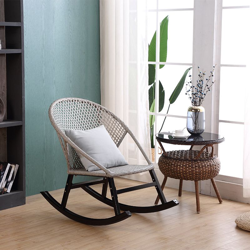 Rattan Rocker Chair Mid-Century Modern Rocking Chair with Gray Frame