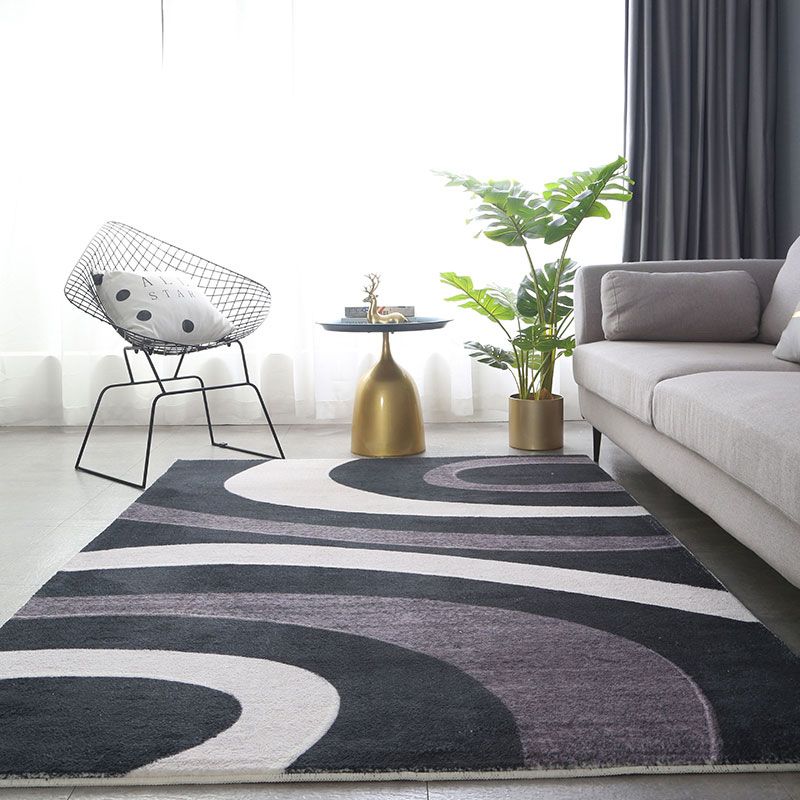 Modern Living Room Rug Blue Polyester Area Rug Geometric Pattern Non-Slip Backing Area Carpet