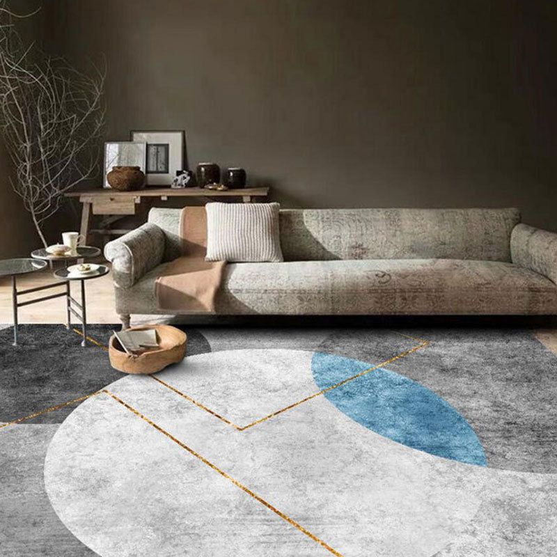 Blue Gray Modern Rug Polyester Print Indoor Rug Washable Rug for Living Room
