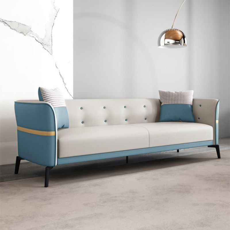 Faux Leather Tuxedo Arm Sofa Stain Resistant 3 Seater Sofa with Tufted Back