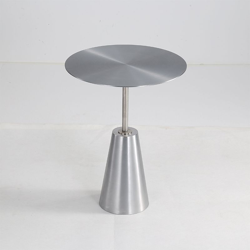 Contemporary Stainless Steel Round Side End Table with Metal Pedestal Leg