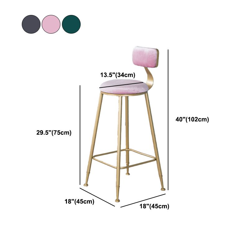 Nordic Backrest Armless Counter Stool Iron Kitchen Bar Stool with Velvet Cushion and Pedal