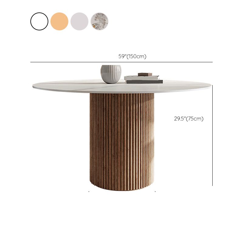 Contemporary Pedestal Table Wood Base Round Stone Dining Table for Home Kitchen