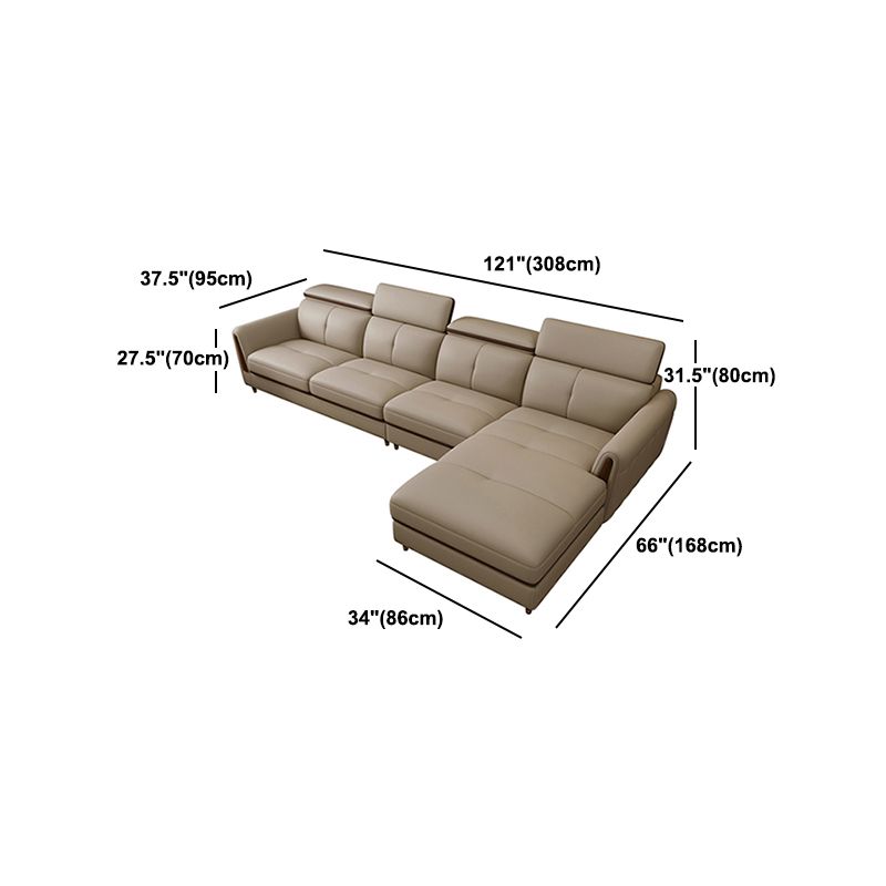 Scandinavian Stain-Resistant Genuine Leather Light-grey Sofa & Chaise