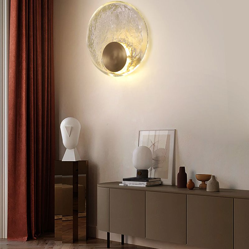 Round Shade Crystal Wall Sconce Modern Style Single Light Wall Mounted Light in Brass