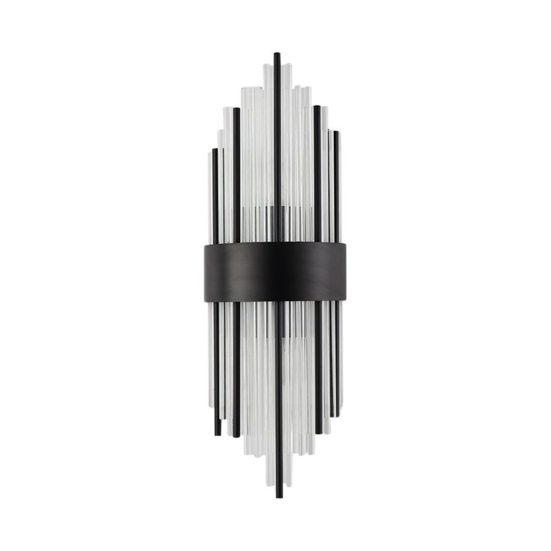 1/2-Light Metal Wall Light Modernism Black Finish Linear Sconce Light with Clear Prism Crystal for Living Room