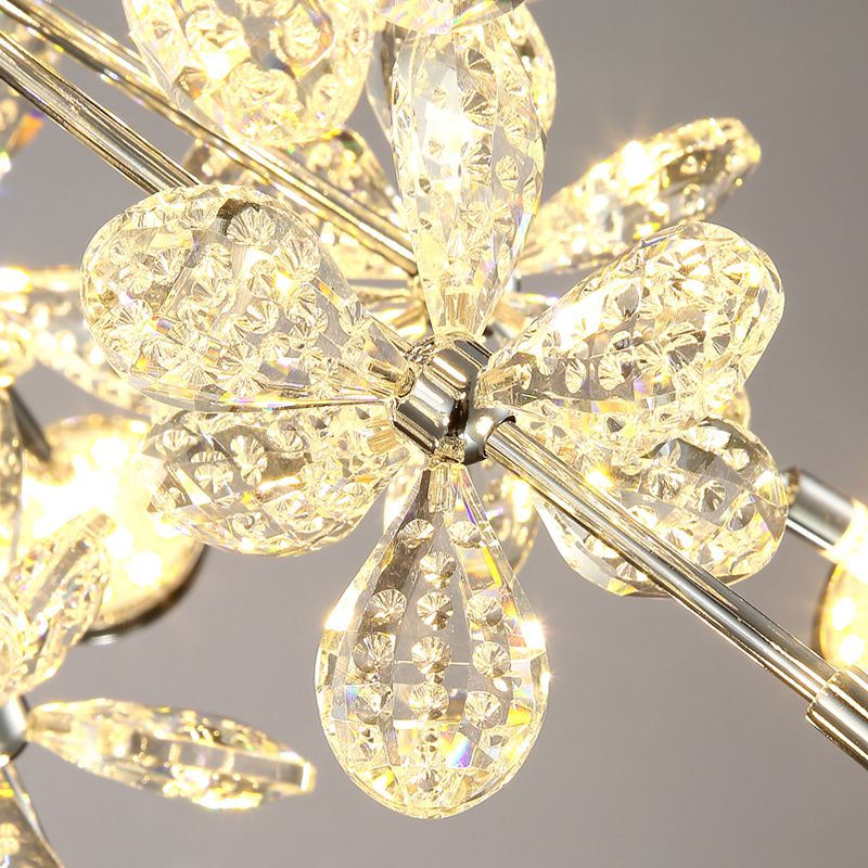 Flower Crystal Semi Flush Mount Modernist 13 Heads Silver Close to Ceiling Lamp for Living Room