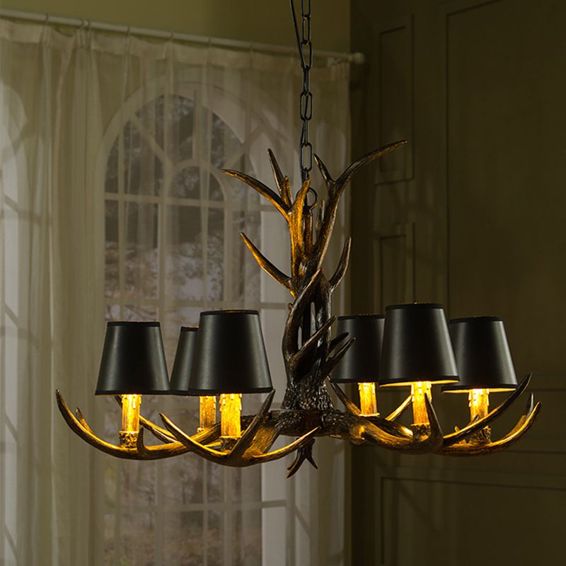 Black 6/8 Lumières Lightlier Lighting Rustic Resin Resin Cone Pendante avec bois pour le salon