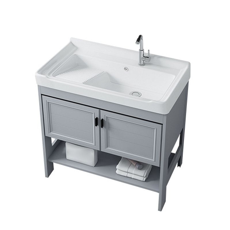 Modern Console Sink Porcelain Rectangular with Right Basin and Faucet Trough Sink