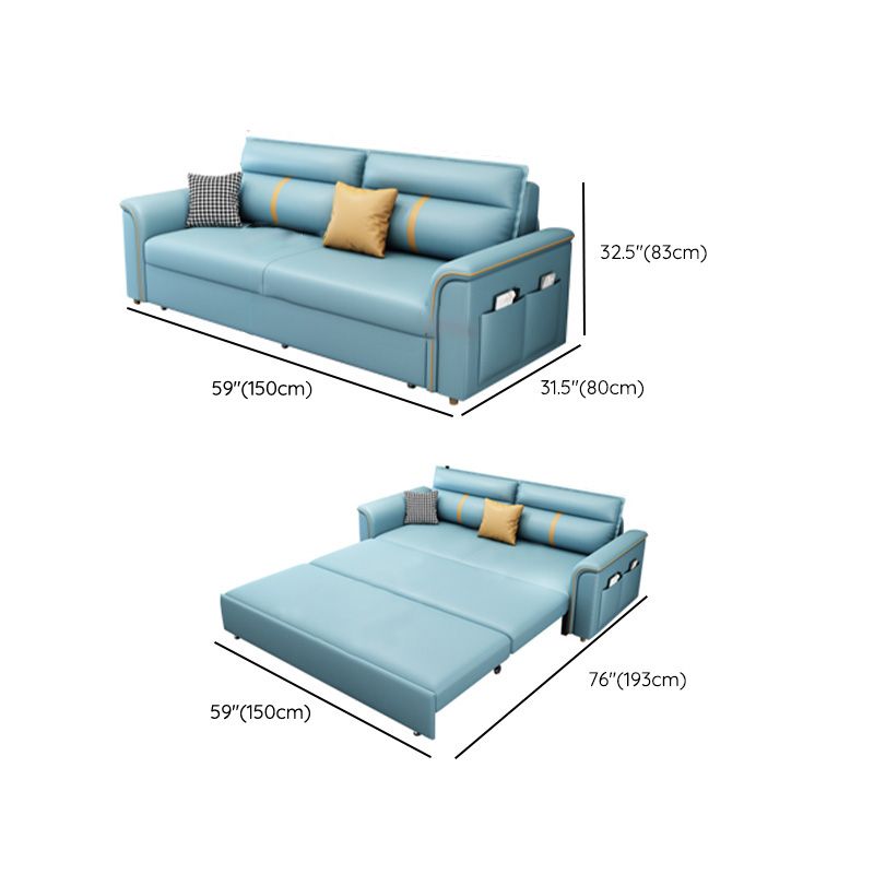 Contemporary Sleeper Sofa in Blue with Storage and Pillow Top Arms
