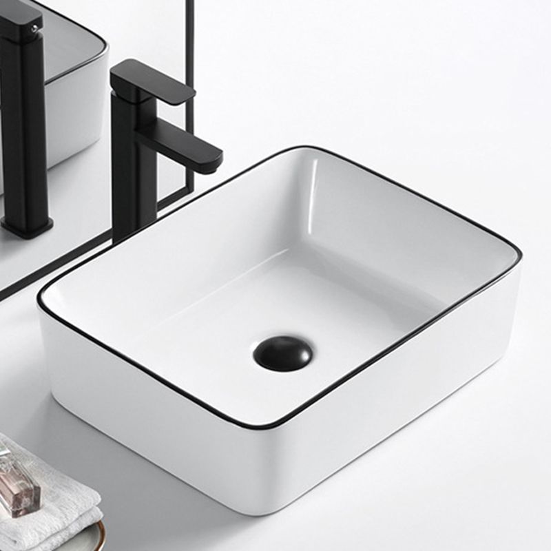 Modern Vessel Bathroom Sink Rectangular Porcelain Drain Assembly and Faucet Wash Stand