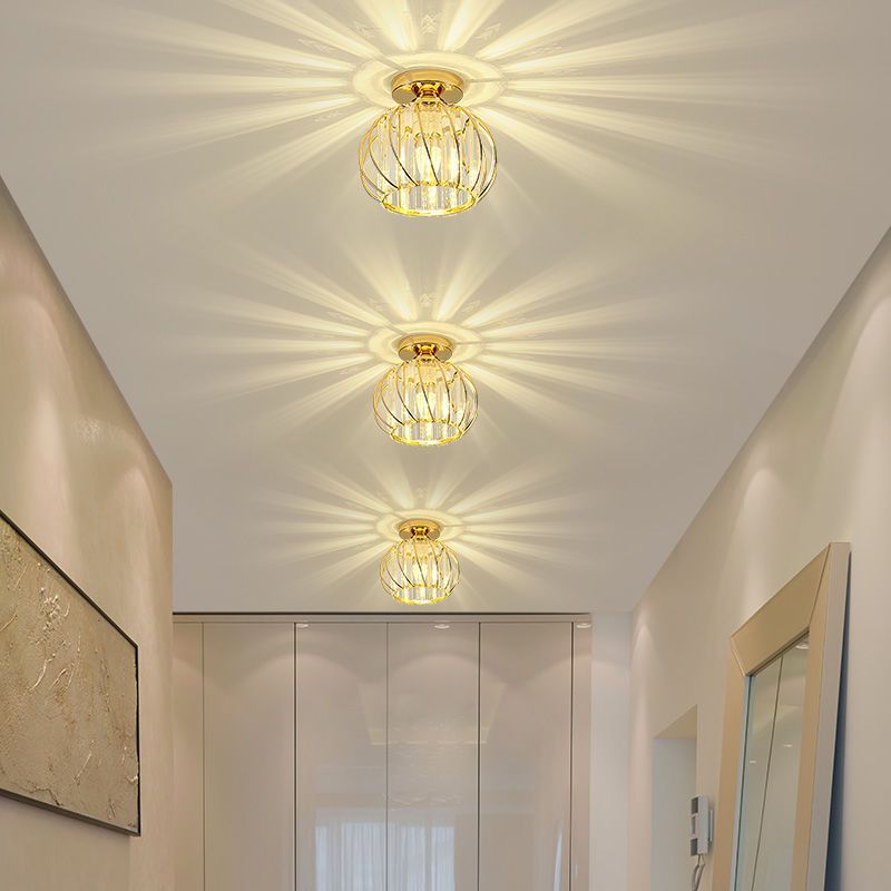 Modernism Ceiling Lighting Single Light Flush Mount Fixture with Crystal for Corridor