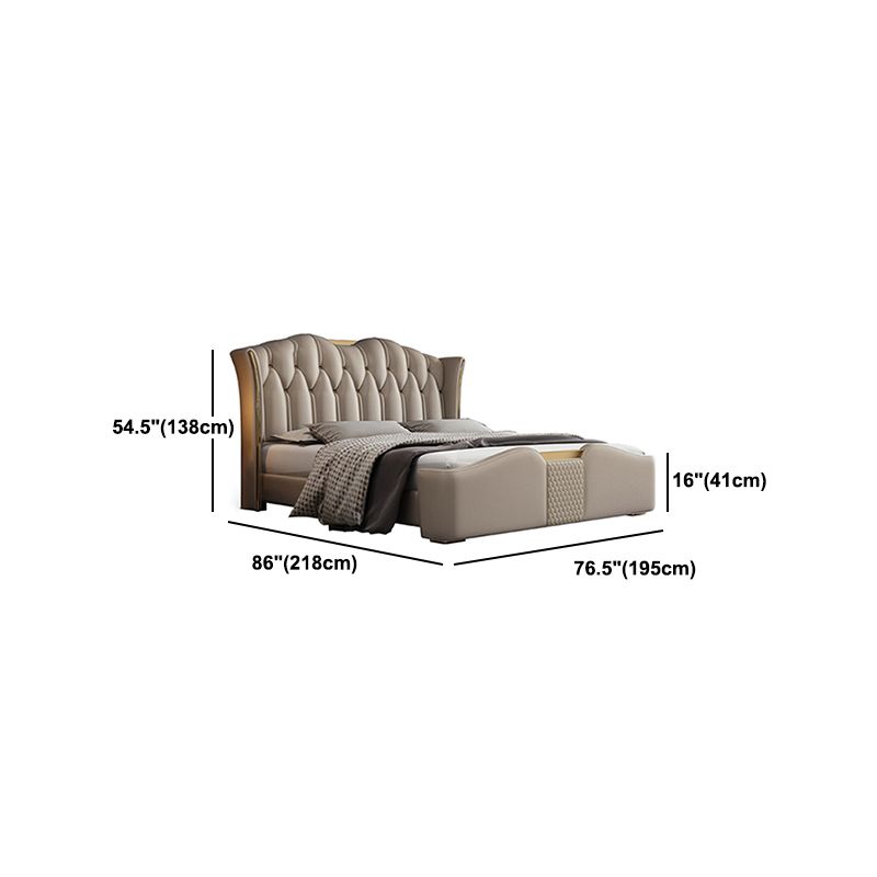 Glam wood Standard Bed Faux Leather Bed Frame with Upholstered Headboard for Bedroom