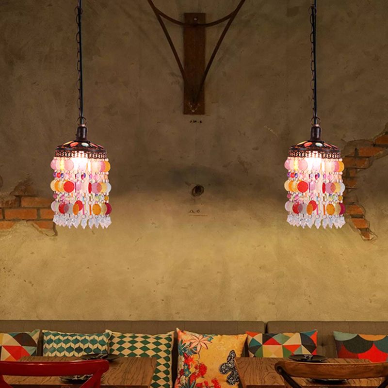 1 Bulb Cascade Pendulum Light Vintage Rust Metal Suspended Lighting Fixture for Restaurant