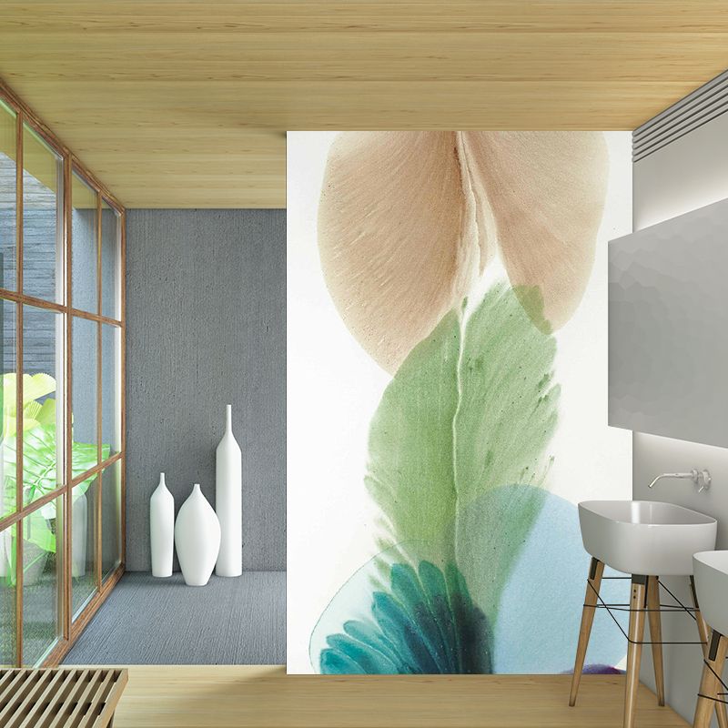 Custom Illustration Art Deco Murals Wallpaper with Petals Painting, Blue-Yellow-Green