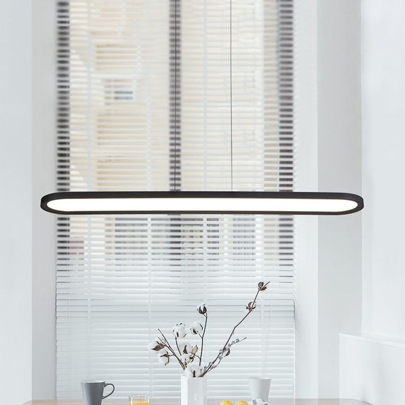 23.5"/35.5"/47" Wide Oval Acrylic Ceiling Pendant Simple LED White/Black/Brown Island Light in Warm/White/Remote Control Stepless Dimming Light