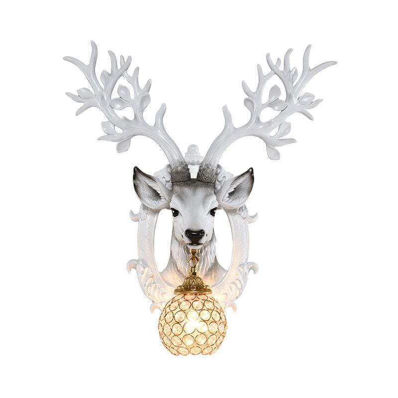 20"/24" W 1 Light Resin Wall Lamp Classical Style Silver/White/Gold Deer Head Shaped Living Room Sconce Light with Globe Crystal Shade
