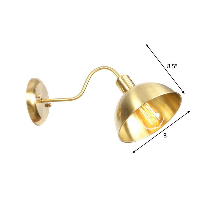 Brass Gooseneck/Swoop Arm Wall Lighting Retro Metallic 1-Light Bedside Wall Reading Lamp with Dome/Flat/Scalloped Shade