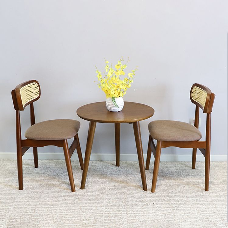 Gestoffeerde armloze eetkamerstoelen rattan zijstoelen met houten benen (set van 2)