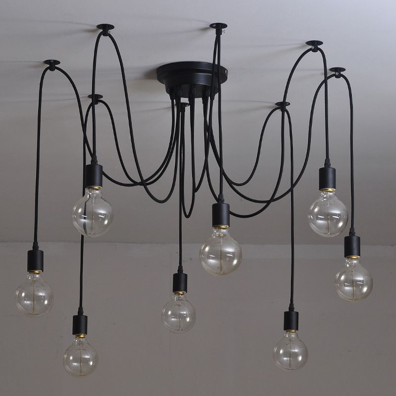 Schwarzer Multi -Anhänger Deckenleuchte Industrial Metal Spider Swag Anhänger Licht für Bar