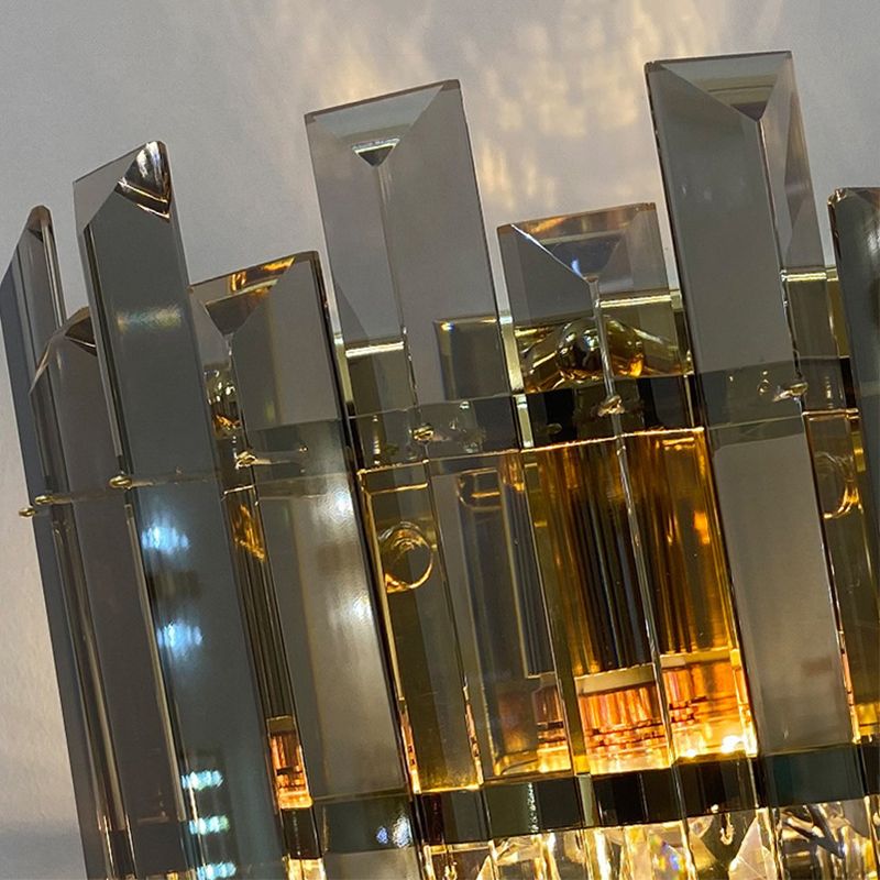 Gray Crystal Wall Sconce in Modern Luxury Style Electroplate Iron Stagger Wall Lamp for Bedroom
