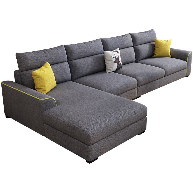 Modern 3-seater Fabric/Faux Leather Sectional Flared Arm Sofa & Chaise