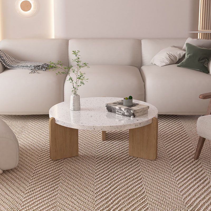 14"H Contemporary Coffee Table 3 Legs Round White Coffee Cocktail Table