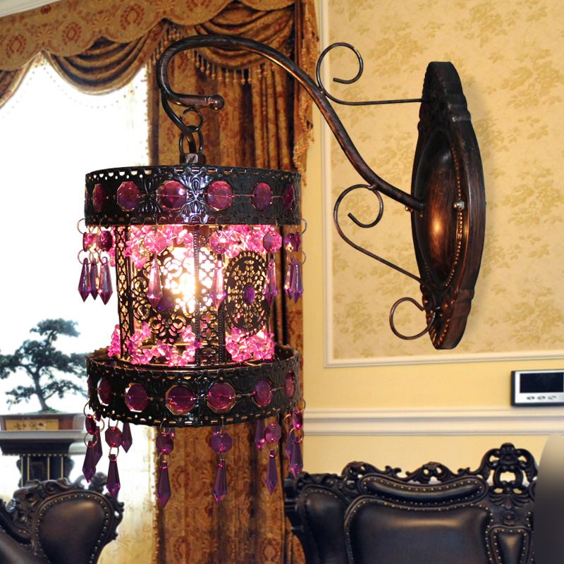 Bohemian Cylinder Wall Sconce Lamp 1 Bulb Metal Wall Mount Light in Rust for Living Room