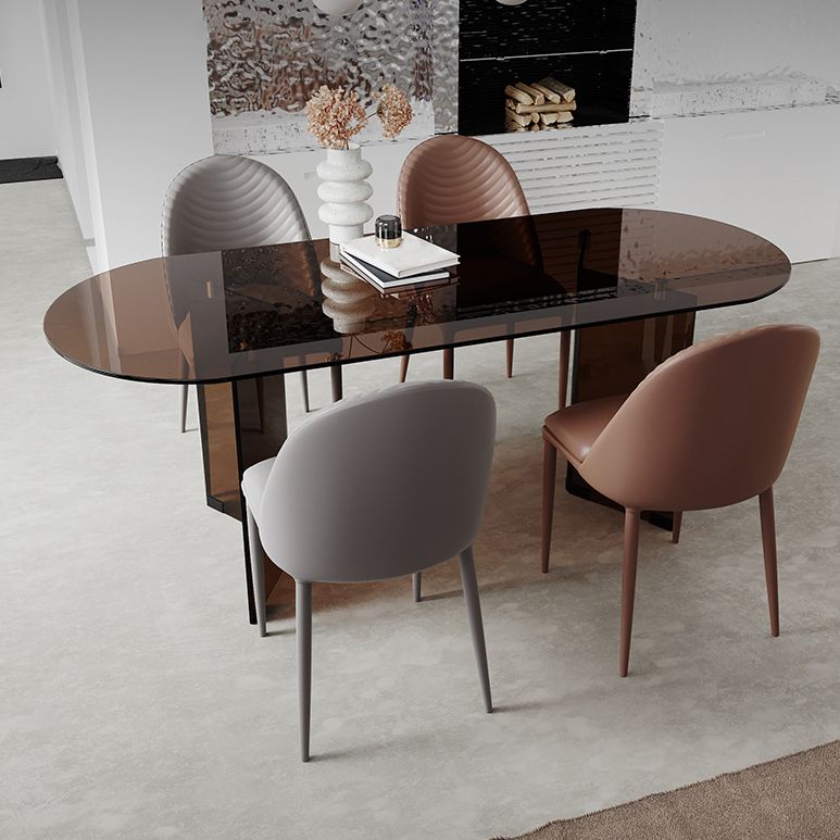 Glass Contemporary Oval Dining Table Clear Glass Top Table with Double Pedestal