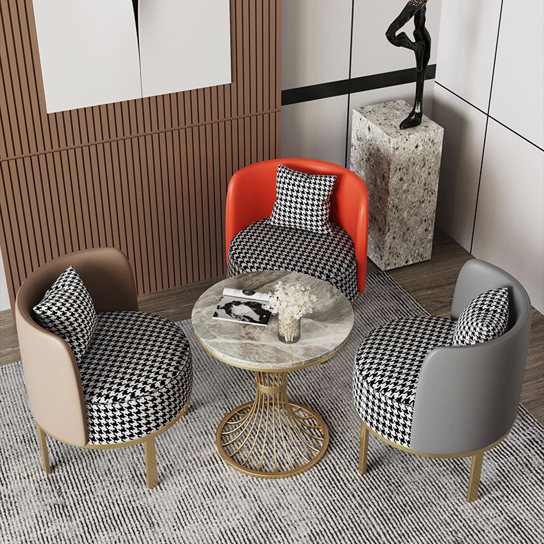 Modern Round Dining Table for Kitchen Glossy Grey Dinette Table with Metal Base