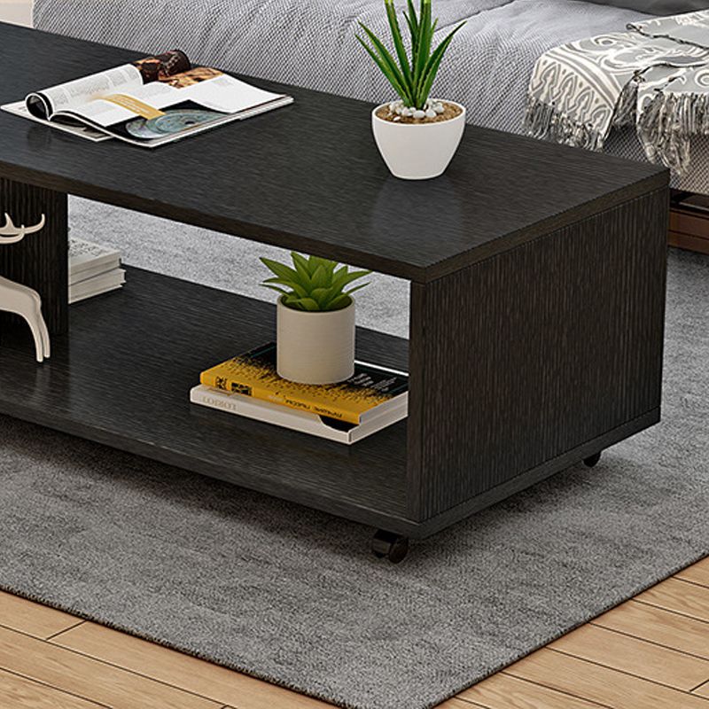Modern Rectangle Coffee Table 15-inch Wooden Cocktail Table with Storage