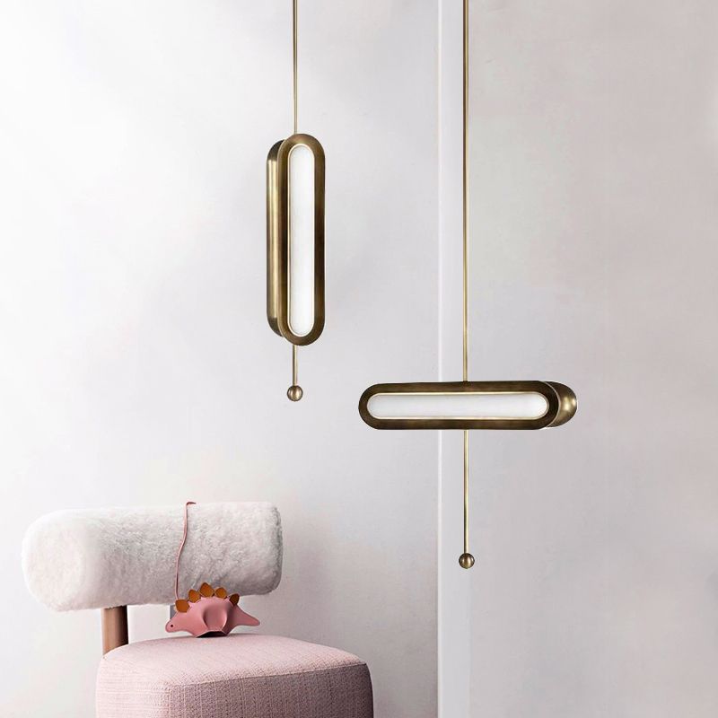 Metal Oblong Suspension Lighting Postmodern Gold Plated LED Hanging Light for Dining Room