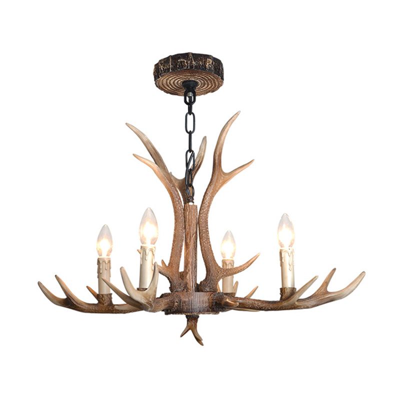 4/6/8 Lights Chandelier Lighting Fixture Rustic Candle Resin Hanging Light in Brown for Living Room