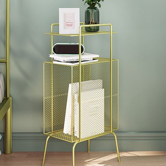 28" H Glam Bedside Cabinet Iron 1-Shelf Open Storage Nightstand with Legs