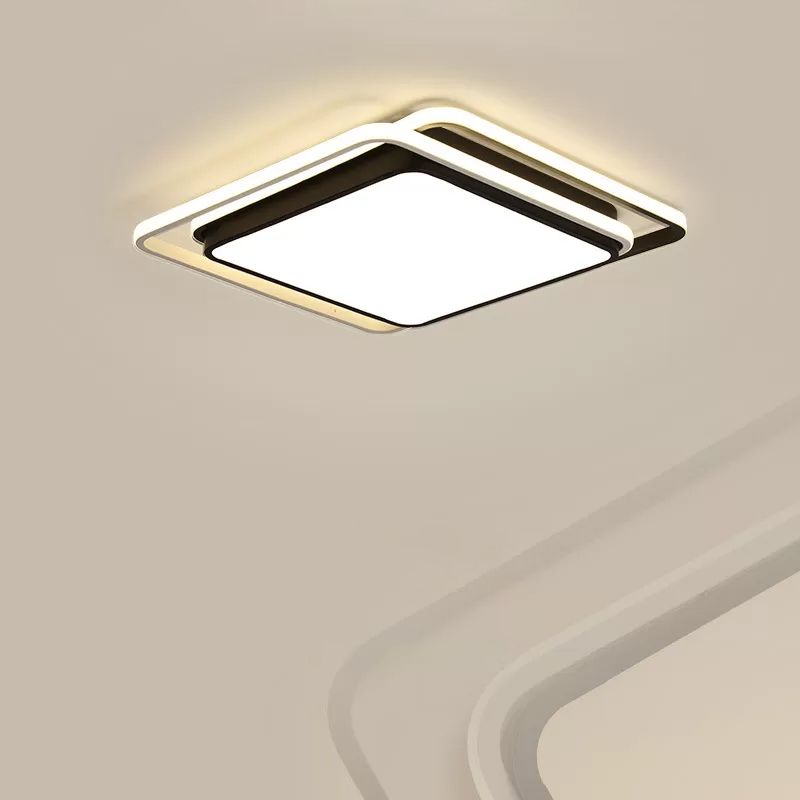 Square Acrylic Ceiling Flush Mount Minimalist Black/White LED Flushmount Lighting in Warm/White/3 Color Light for Hotel