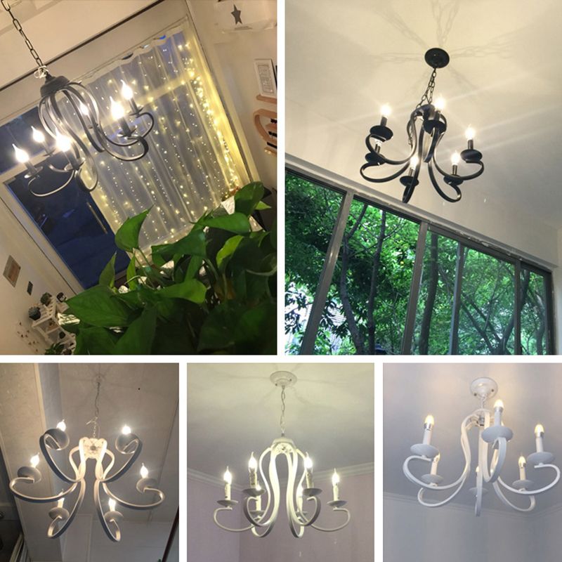 Traditional Metal Hanging Chandelier Light Swirled Arm 6 Light Candle Ceiling Chandelier for Living Room