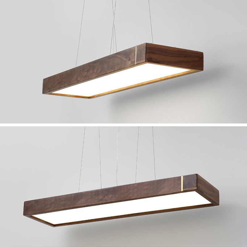 Walnut Wood Rectangular Pendant Light Nordic Dark Brown LED Hanging Light over Island