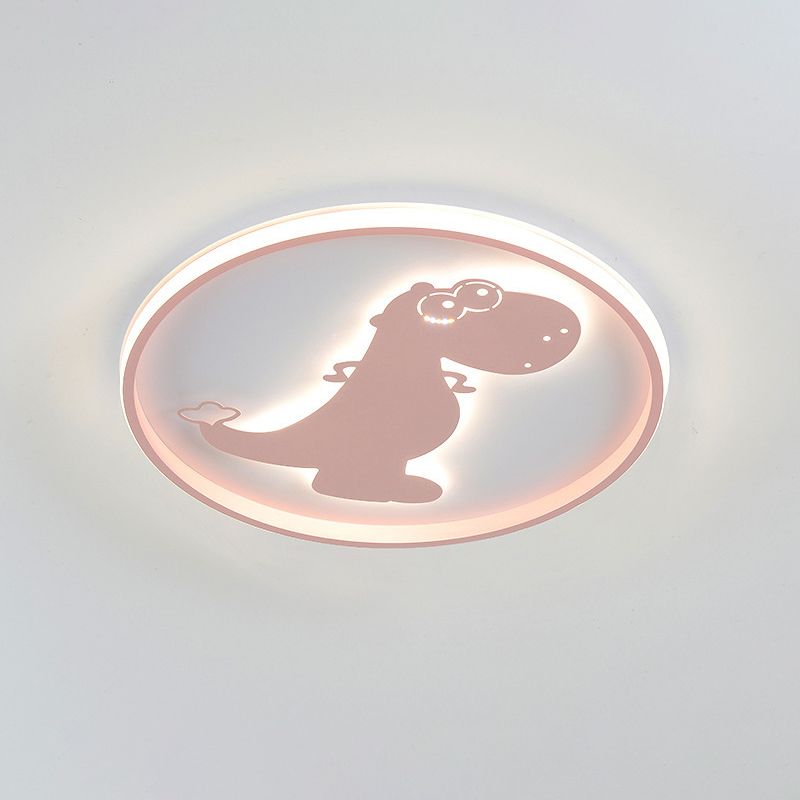 Cartoon LED Flush Mount Lighting Pink/Blue Dinosaur/Carousel Super Thin Ceiling Fixture with Acrylic Shade