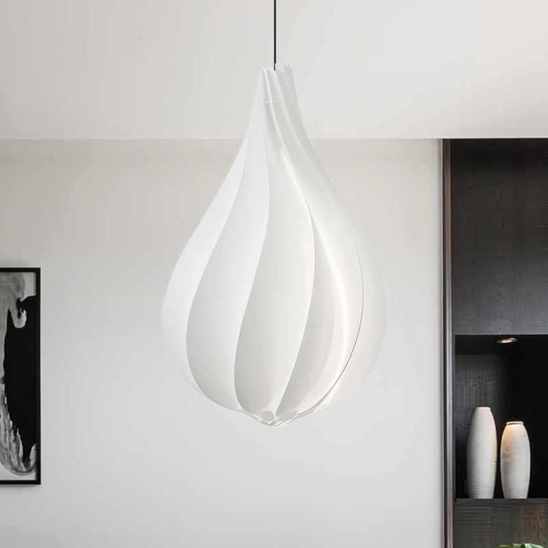 Ribbed Droplet Pendant Lighting Simple Acrylic White LED Hanging Light Kit for Sitting Room