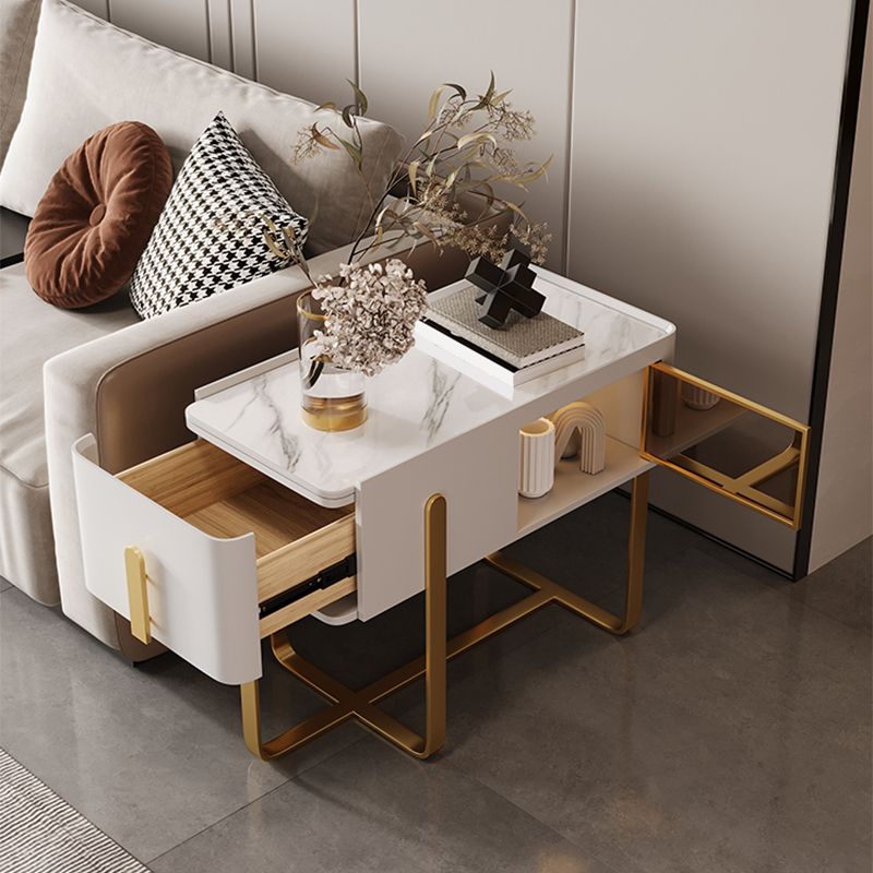 Mid-Century Marble Top Side Accent Table Metal Frame End Table