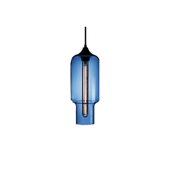 1 luz colgante de techo ligero con sombra de vidrio de botella Rojo/marrón/azul Blue Light