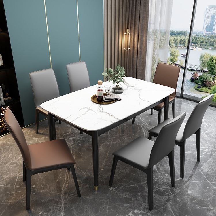 Moderne Küchenlederquadrat -Essstühle Parsons Stuhl mit Holzbeinen