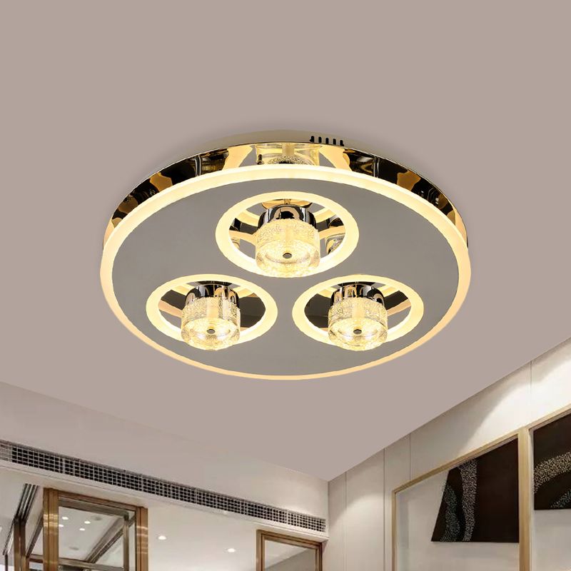 Circle Beveled Crystal Flushmount Nordic Bedroom LED Close to Ceiling Lighting Fixture in Nickel