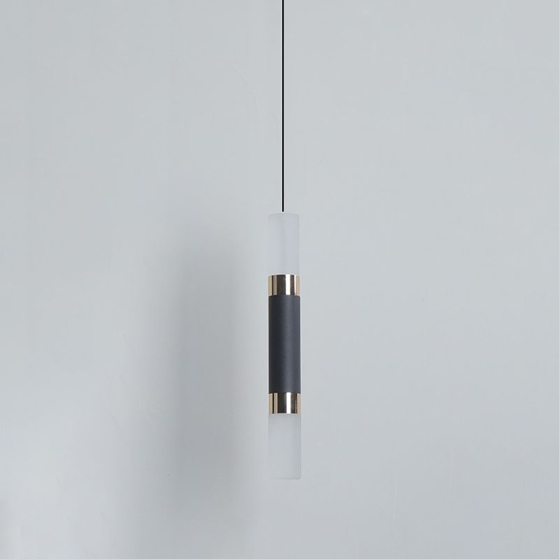 Tube Bedside Pendulum Light Iron Minimalist 10"/12"/12.5" High LED Hanging Pendant in Black, Warm/White Light
