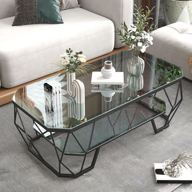 Modern Style Rectangular Glass Table Abstract Base Coffee Table
