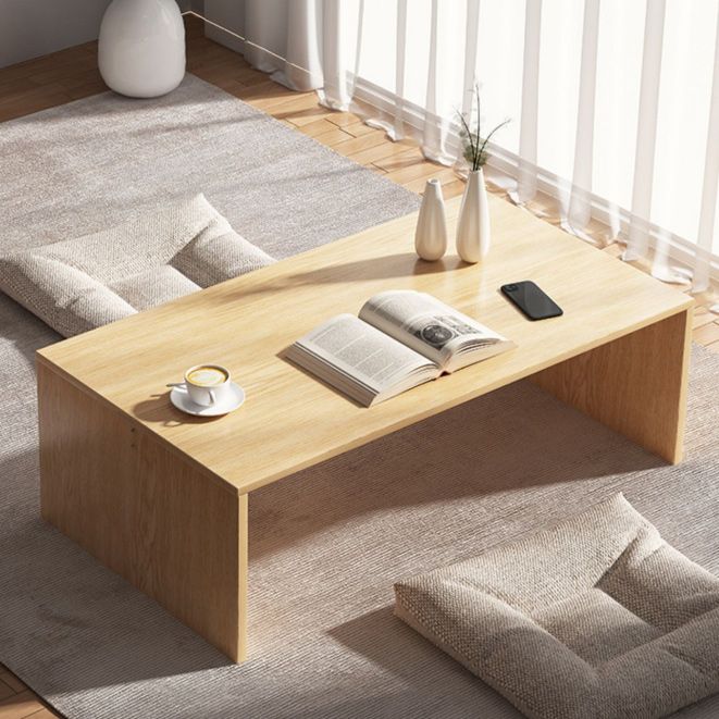 Brown Rectangular Coffee Table Sled Base Wooden Cocktail Table