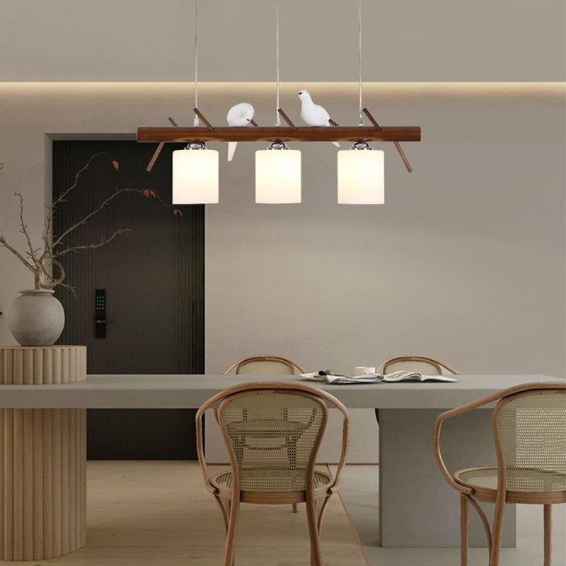 Modern Style Cylinder Island Lights White Glass 3-Light Pendant Lights